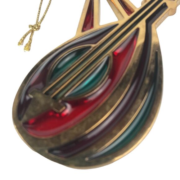 Vtg Avon Stained Glass Mandolin Christmas Ornament Snow Fantasy Jewel Tone 1984 - Picture 4 of 6